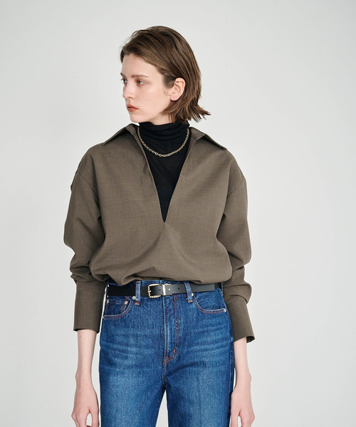 N.O.R.C（ノーク）の「ウォッシャブルスキッパーシャツ【CLEAN MOTION】（シャツ/ブラウス・レディース・オフホワイト/ブラウン/ブラック・フリー）」の5枚目の写真