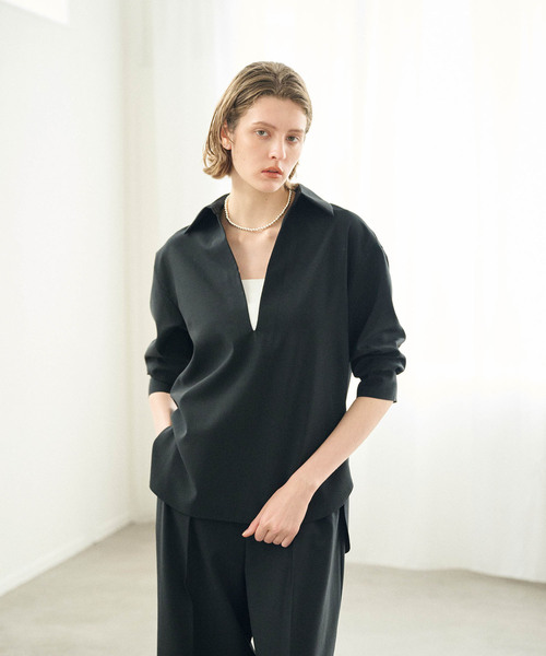 N.O.R.C（ノーク）の「ウォッシャブルスキッパーシャツ【CLEAN MOTION】（シャツ/ブラウス・レディース・オフホワイト/ブラウン/ブラック・フリー）」の6枚目の写真