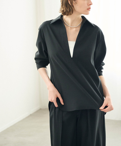 N.O.R.C（ノーク）の「ウォッシャブルスキッパーシャツ【CLEAN MOTION】（シャツ/ブラウス・レディース・オフホワイト/ブラウン/ブラック・フリー）」の18枚目の写真