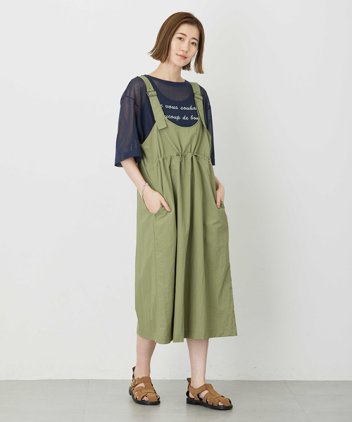 Petit Honfleur（プチオンフルール）の「ドロストジャンパースカート【撥水・通年素材】（ワンピース・レディース・ブラック/カーキ・M/L）」の3枚目の写真