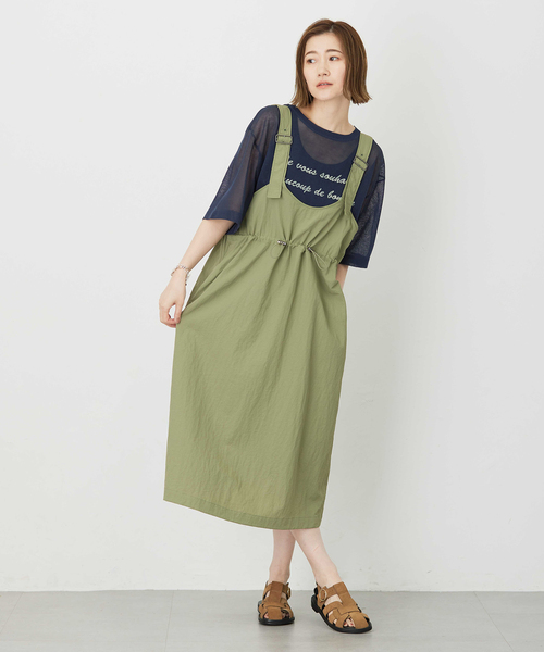 Petit Honfleur（プチオンフルール）の「ドロストジャンパースカート【撥水・通年素材】（ワンピース・レディース・ブラック/カーキ・M/L）」の4枚目の写真