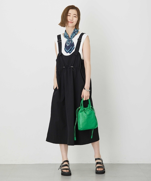 Petit Honfleur（プチオンフルール）の「ドロストジャンパースカート【撥水・通年素材】（ワンピース・レディース・ブラック/カーキ・M/L）」の9枚目の写真