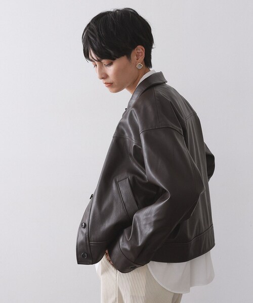 OPAQUE.CLIP(オペークドットクリップ)の「シンセティックレザー調ブルゾン【洗える】(ブルゾン・レディース・ブラウン系その他・38/40/42)」の2枚目の写真