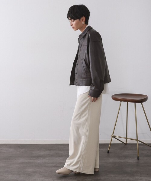 OPAQUE.CLIP(オペークドットクリップ)の「シンセティックレザー調ブルゾン【洗える】(ブルゾン・レディース・ブラウン系その他・38/40/42)」の4枚目の写真