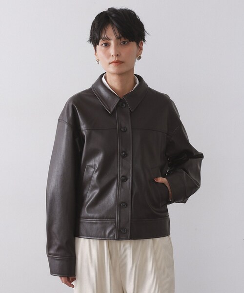 OPAQUE.CLIP(オペークドットクリップ)の「シンセティックレザー調ブルゾン【洗える】(ブルゾン・レディース・ブラウン系その他・38/40/42)」の6枚目の写真