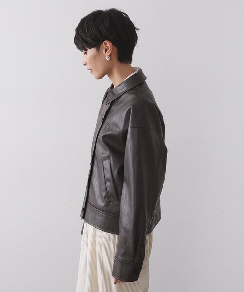 OPAQUE.CLIP(オペークドットクリップ)の「シンセティックレザー調ブルゾン【洗える】(ブルゾン・レディース・ブラウン系その他・38/40/42)」の7枚目の写真