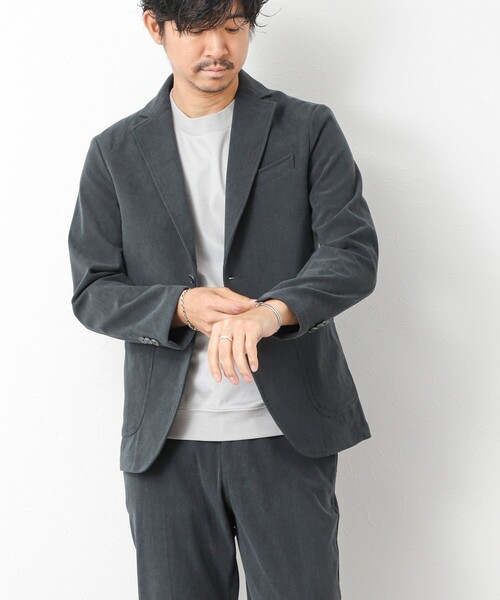 NOLLEY’S(ノーリーズ)の「《ビジカジ/セットアップ対応》トリコットコーデュロイ ストレッチ イージーテーラードジャケット(テーラードジャケット・メンズ・グレイッシュブルー/チャコールグレー/ブラック・M/S/XL/L)」の4枚目の写真