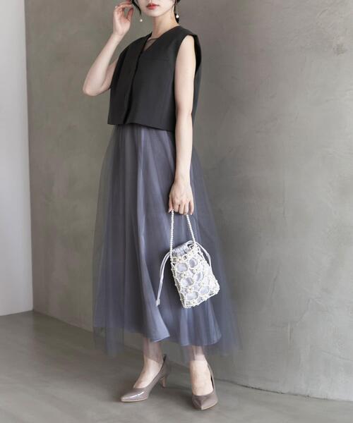 URBAN RESEARCH ROSSO WOMEN（アーバンリサーチ　ロッソ）の「ベストセットチュールドレス（ワンピース・レディース・グレー/ブラック・FREE）」の2枚目の写真