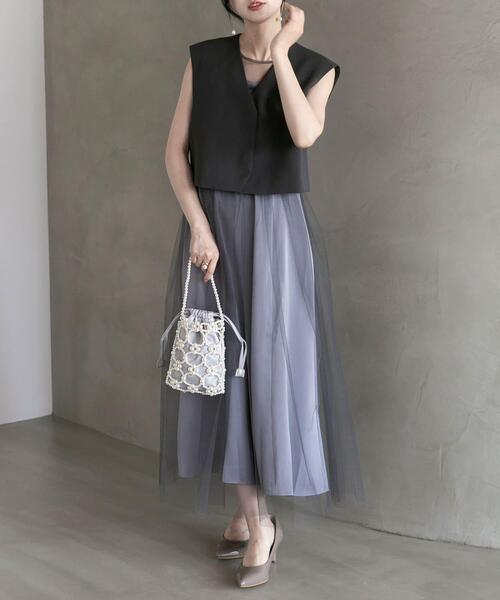 URBAN RESEARCH ROSSO WOMEN（アーバンリサーチ　ロッソ）の「ベストセットチュールドレス（ワンピース・レディース・グレー/ブラック・FREE）」の3枚目の写真