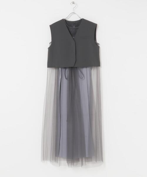 URBAN RESEARCH ROSSO WOMEN（アーバンリサーチ　ロッソ）の「ベストセットチュールドレス（ワンピース・レディース・グレー/ブラック・FREE）」の8枚目の写真