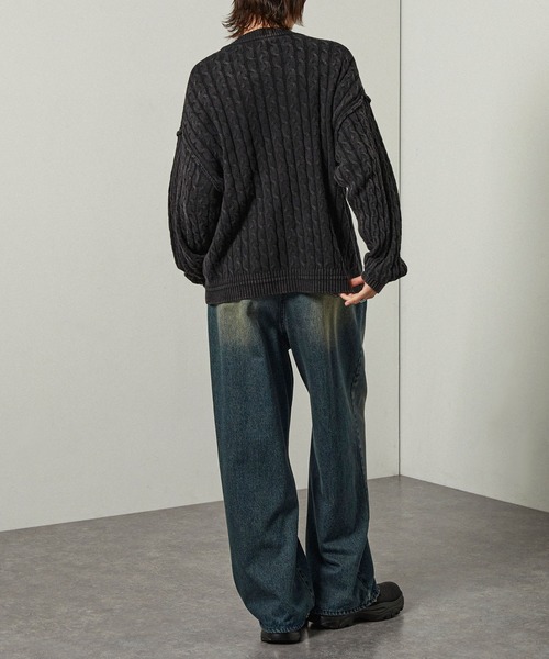 Alfred Alex（アルフレッドアレックス）の「【Alfred Alex】ヴィンテージ加工 ピグメント ワンポイントロゴ刺繍 オーバーサイズ ケーブルニットカーディガン（カーディガン/ボレロ・メンズ・グレー/ワイン/ブラック・L/M）」の9枚目の写真