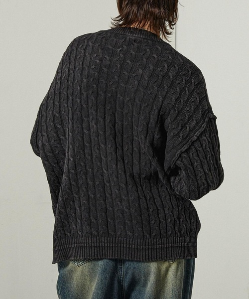 Alfred Alex（アルフレッドアレックス）の「【Alfred Alex】ヴィンテージ加工 ピグメント ワンポイントロゴ刺繍 オーバーサイズ ケーブルニットカーディガン（カーディガン/ボレロ・メンズ・グレー/ワイン/ブラック・L/M）」の14枚目の写真