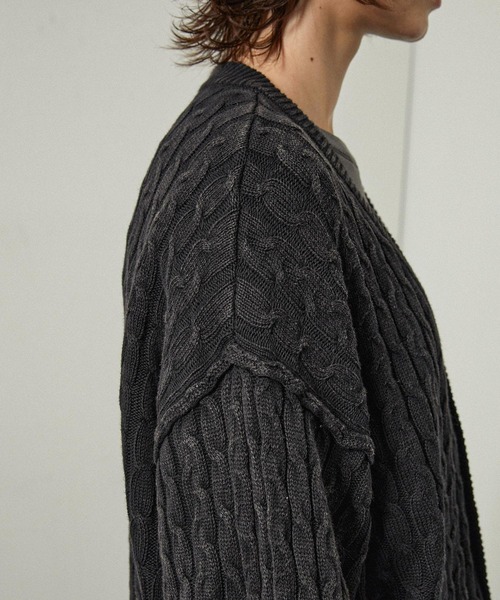 Alfred Alex（アルフレッドアレックス）の「【Alfred Alex】ヴィンテージ加工 ピグメント ワンポイントロゴ刺繍 オーバーサイズ ケーブルニットカーディガン（カーディガン/ボレロ・メンズ・グレー/ワイン/ブラック・L/M）」の15枚目の写真