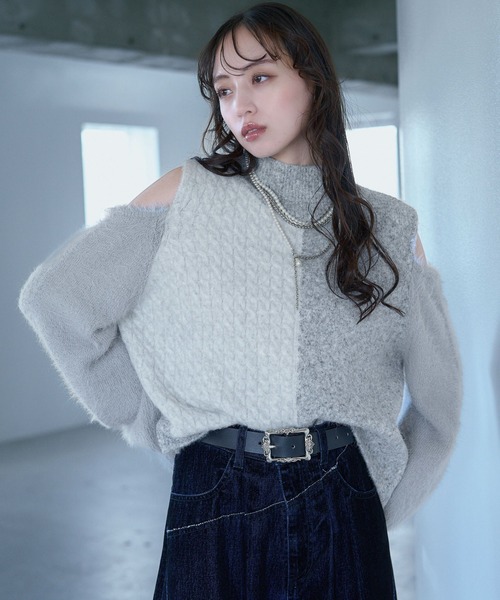 HARE（ハレ）の「イソザイドッキングニット(HARE)（ニット/セーター・レディース・レッド/ブラック/イエロー/ホワイト・FREE）」の2枚目の写真