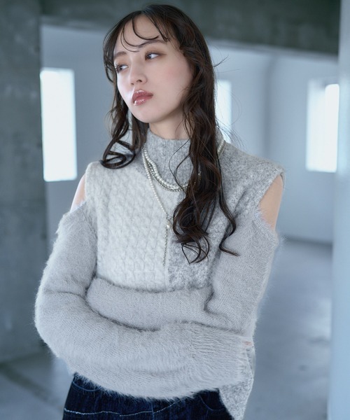 HARE（ハレ）の「イソザイドッキングニット(HARE)（ニット/セーター・レディース・レッド/ブラック/イエロー/ホワイト・FREE）」の6枚目の写真