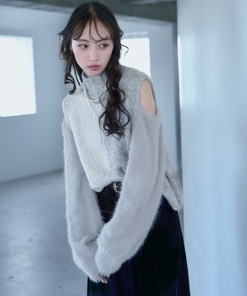 HARE（ハレ）の「イソザイドッキングニット(HARE)（ニット/セーター・レディース・レッド/ブラック/イエロー/ホワイト・FREE）」の7枚目の写真