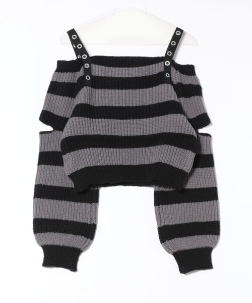 Figments（フィグメンツ）の「ストラップベルトオフショルボーダーニット（ニット/セーター・レディース・グレー/ホワイト・FREE）」の3枚目の写真