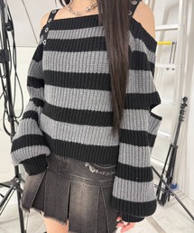 Figments | ストラップベルトオフショルボーダーニット(ニット/セーター)