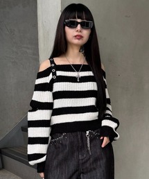 Figments | ストラップベルトオフショルボーダーニット(ニット/セーター)