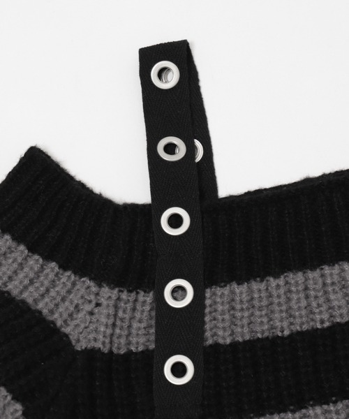 Figments（フィグメンツ）の「ストラップベルトオフショルボーダーニット（ニット/セーター・レディース・グレー/ホワイト・FREE）」の10枚目の写真