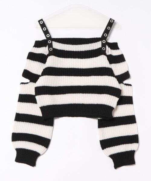 Figments（フィグメンツ）の「ストラップベルトオフショルボーダーニット（ニット/セーター・レディース・グレー/ホワイト・FREE）」の9枚目の写真