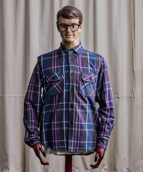 Coffee & Cigarettes(コーヒーアンドシガレッツ)の「10B11 Heavy Flannel One Wash Work Shirt(シャツ/ブラウス・メンズ・オレンジ系/パープル系・XL/M/L)」の2枚目の写真