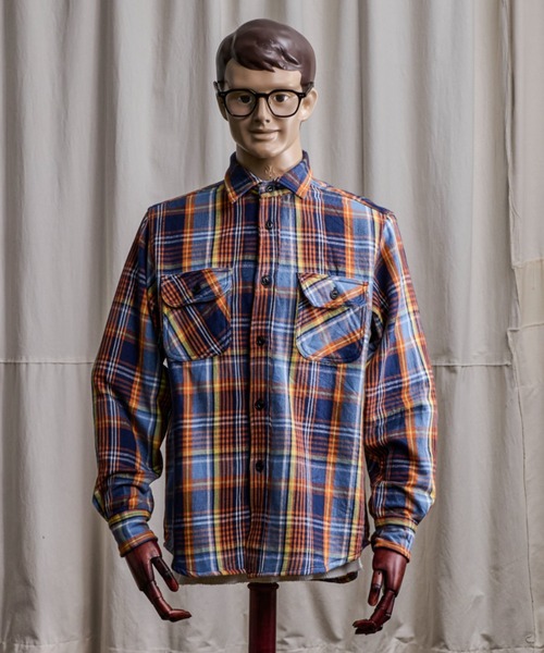 Coffee & Cigarettes(コーヒーアンドシガレッツ)の「10B11 Heavy Flannel One Wash Work Shirt(シャツ/ブラウス・メンズ・オレンジ系/パープル系・XL/M/L)」の3枚目の写真