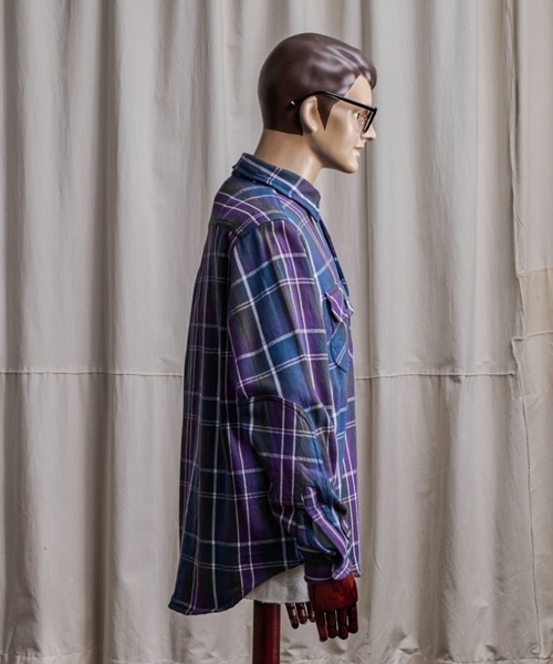 Coffee & Cigarettes(コーヒーアンドシガレッツ)の「10B11 Heavy Flannel One Wash Work Shirt(シャツ/ブラウス・メンズ・オレンジ系/パープル系・XL/M/L)」の7枚目の写真