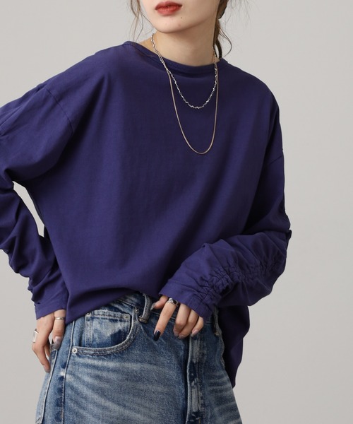 Arinomama(アリノママ)の「Arinomama シャーリングスリーブロンT ピグメント加工(Tシャツ/カットソー・レディース・ブラック/カーキ/ネイビー/オフホワイト・FREE)」の8枚目の写真