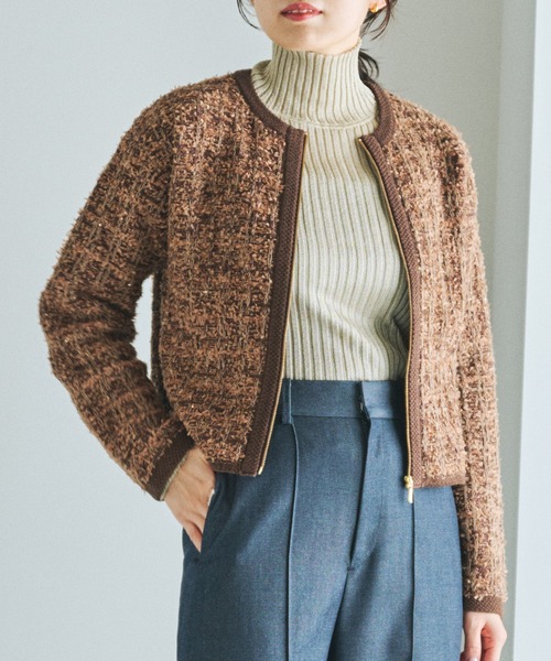 ROPE'（ロペ）の「ツイードZIPノーカラーカーディガン/イージーケア（カーディガン/ボレロ・レディース・キナリ/ブラウン・FREE）」の12枚目の写真