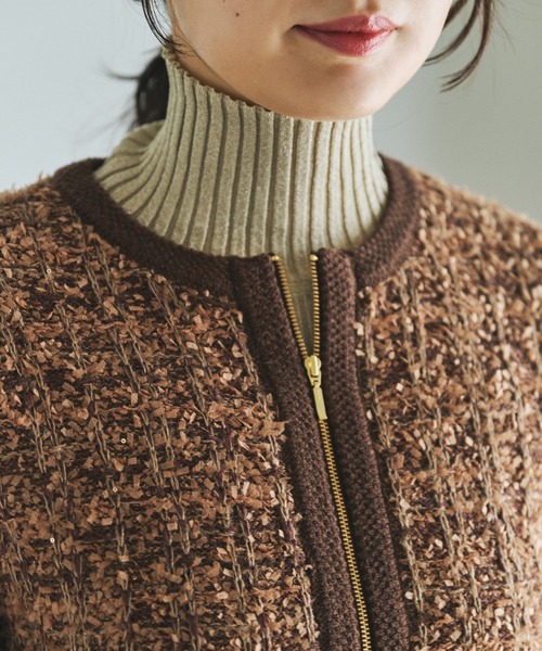 ROPE'（ロペ）の「ツイードZIPノーカラーカーディガン/イージーケア（カーディガン/ボレロ・レディース・キナリ/ブラウン・FREE）」の13枚目の写真