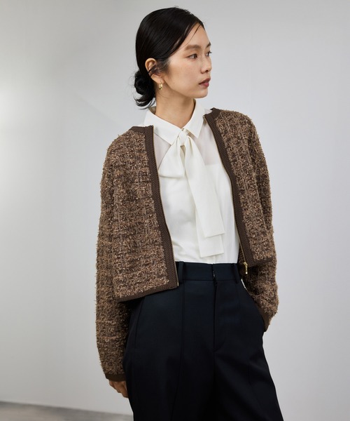 ROPE'（ロペ）の「ツイードZIPノーカラーカーディガン/イージーケア（カーディガン/ボレロ・レディース・キナリ/ブラウン・FREE）」の6枚目の写真