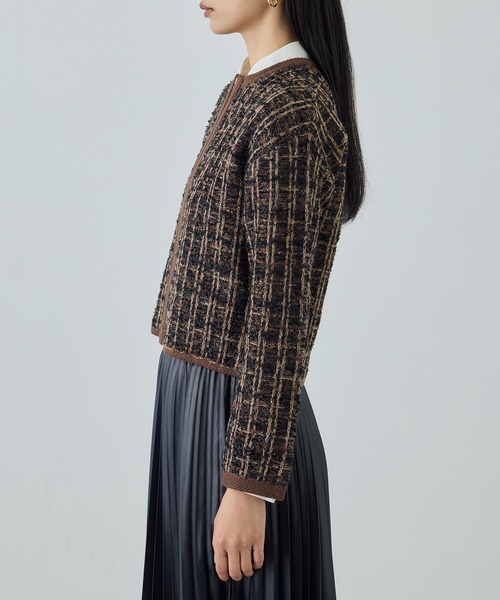 gim ケーブル　ノーカラー　長袖　ツイード　カーディガン　肉厚 gim ケーブル ノーカラー 長袖 ツイード カーディガン 肉厚