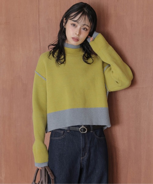 La-gemme（ラジェム）の「リバーシブルデザイン 配色ニットトップス（ニット/セーター・レディース・イエロー×グレー/ネイビー系/ブルー系/ベージュ×ブラック・フリー）」の4枚目の写真