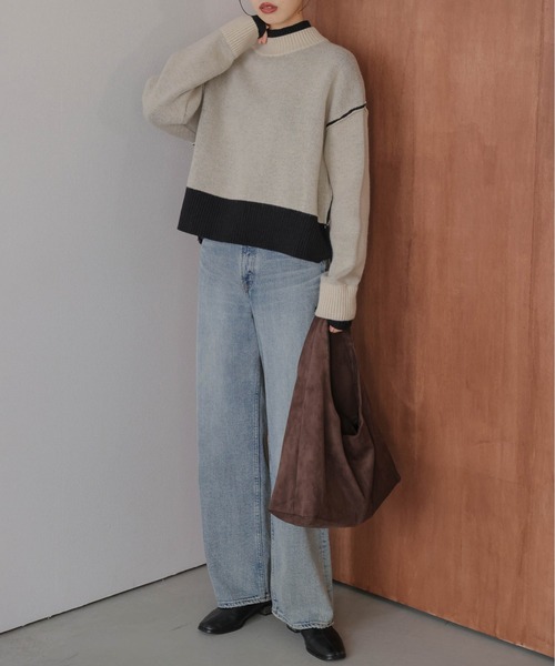 La-gemme（ラジェム）の「リバーシブルデザイン 配色ニットトップス（ニット/セーター・レディース・イエロー×グレー/ネイビー系/ブルー系/ベージュ×ブラック・フリー）」の6枚目の写真