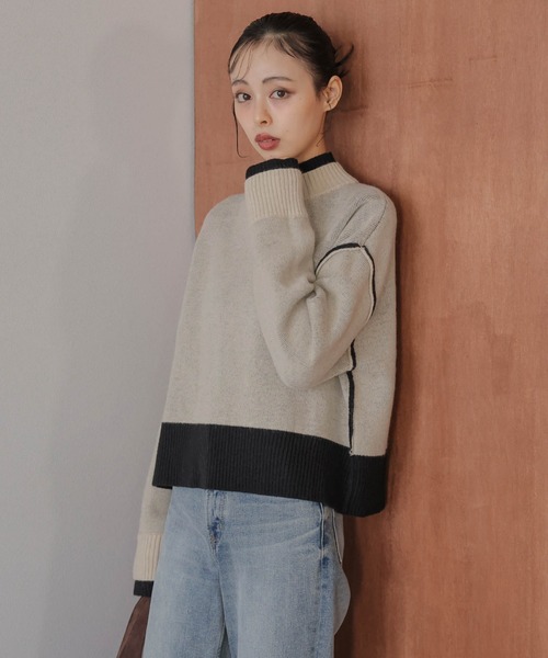 La-gemme（ラジェム）の「リバーシブルデザイン 配色ニットトップス（ニット/セーター・レディース・イエロー×グレー/ネイビー系/ブルー系/ベージュ×ブラック・フリー）」の7枚目の写真