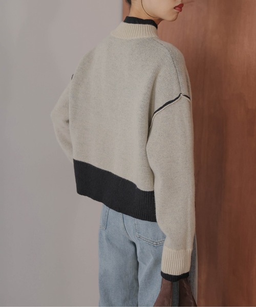 La-gemme（ラジェム）の「リバーシブルデザイン 配色ニットトップス（ニット/セーター・レディース・イエロー×グレー/ネイビー系/ブルー系/ベージュ×ブラック・フリー）」の8枚目の写真