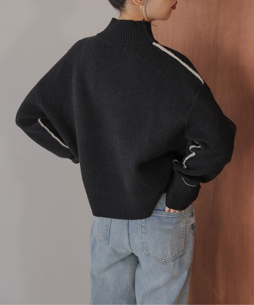 La-gemme（ラジェム）の「リバーシブルデザイン 配色ニットトップス（ニット/セーター・レディース・イエロー×グレー/ネイビー系/ブルー系/ベージュ×ブラック・フリー）」の11枚目の写真