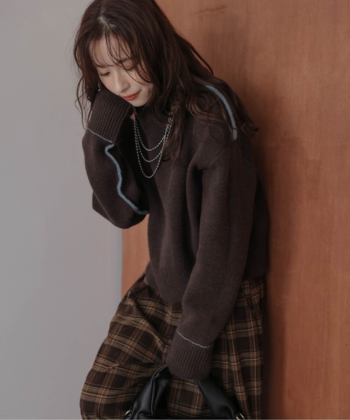 La-gemme（ラジェム）の「リバーシブルデザイン 配色ニットトップス（ニット/セーター・レディース・イエロー×グレー/ネイビー系/ブルー系/ベージュ×ブラック・フリー）」の18枚目の写真