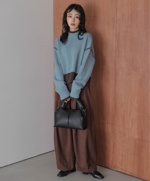 La-gemme（ラジェム）の「リバーシブルデザイン 配色ニットトップス（ニット/セーター・レディース・イエロー×グレー/ネイビー系/ブルー系/ベージュ×ブラック・フリー）」の20枚目の写真