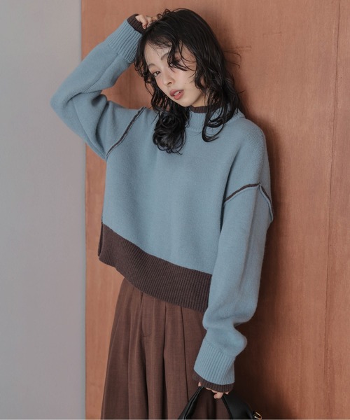 La-gemme（ラジェム）の「リバーシブルデザイン 配色ニットトップス（ニット/セーター・レディース・イエロー×グレー/ネイビー系/ブルー系/ベージュ×ブラック・フリー）」の21枚目の写真