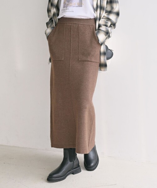 green label relaxing（グリーンレーベルリラクシング）の「【WEB限定】＜at ease＞ニット タイト スカート ウォッシャブル（スカート・レディース・オフホワイト/ブラウン/ダークグレー/ブラック・FREE）」の5枚目の写真
