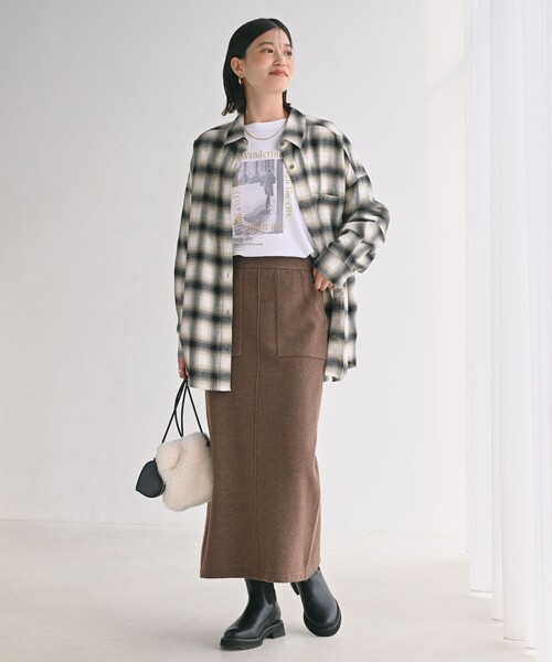 green label relaxing（グリーンレーベルリラクシング）の「【WEB限定】＜at ease＞ニット タイト スカート ウォッシャブル（スカート・レディース・オフホワイト/ブラウン/ダークグレー/ブラック・FREE）」の15枚目の写真