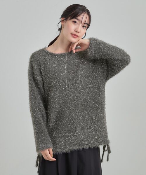 Cutie Blonde（キューティーブロンド）の「キラふわ ラメフェザー ドロストニット（ニット/セーター・レディース・グリーン系/ベージュ/オフホワイト/チャコールグレー・00）」の22枚目の写真