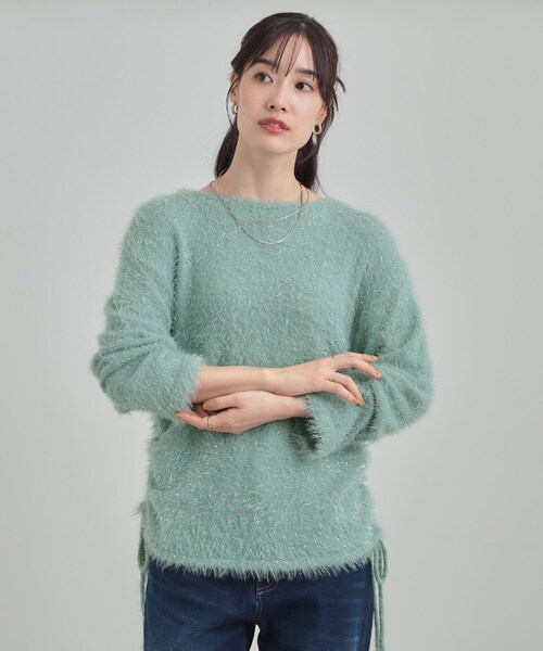 Cutie Blonde（キューティーブロンド）の「キラふわ ラメフェザー ドロストニット（ニット/セーター・レディース・グリーン系/ベージュ/オフホワイト/チャコールグレー・00）」の21枚目の写真