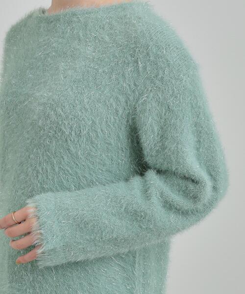 Cutie Blonde（キューティーブロンド）の「キラふわ ラメフェザー ドロストニット（ニット/セーター・レディース・グリーン系/ベージュ/オフホワイト/チャコールグレー・00）」の6枚目の写真
