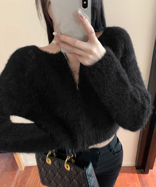 Miniministore(ミニミニストア)の「ダブルジップ シャギーニット ショート丈(ニット/セーター・レディース・ピンク/ミント/ブラック/アイボリー・FREE)」の22枚目の写真