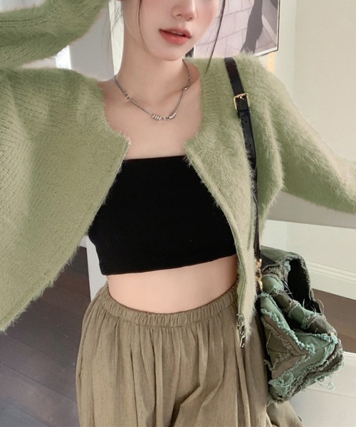 Miniministore(ミニミニストア)の「ダブルジップ シャギーニット ショート丈(ニット/セーター・レディース・ピンク/ミント/ブラック/アイボリー・FREE)」の13枚目の写真