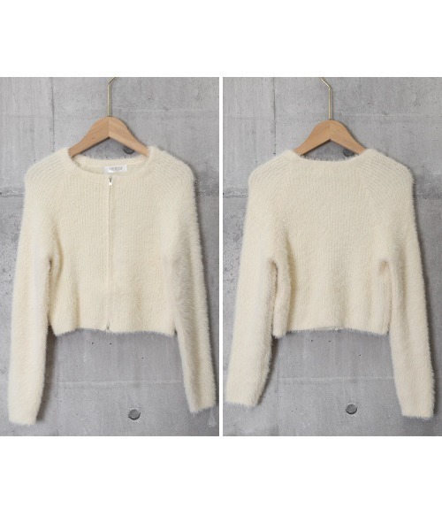 Miniministore(ミニミニストア)の「ダブルジップ シャギーニット ショート丈(ニット/セーター・レディース・ピンク/ミント/ブラック/アイボリー・FREE)」の7枚目の写真