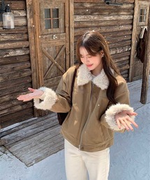 HALEY PESCA（ヘーリーペスカ）の「HALEY PESCA/バイカラー　スエードライクムートンジャケット（ムートンコート）」